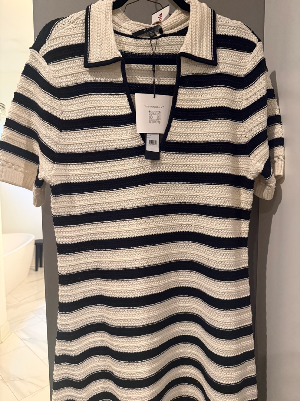 Toccin Striped Polo Knit Dress - Black & Cream